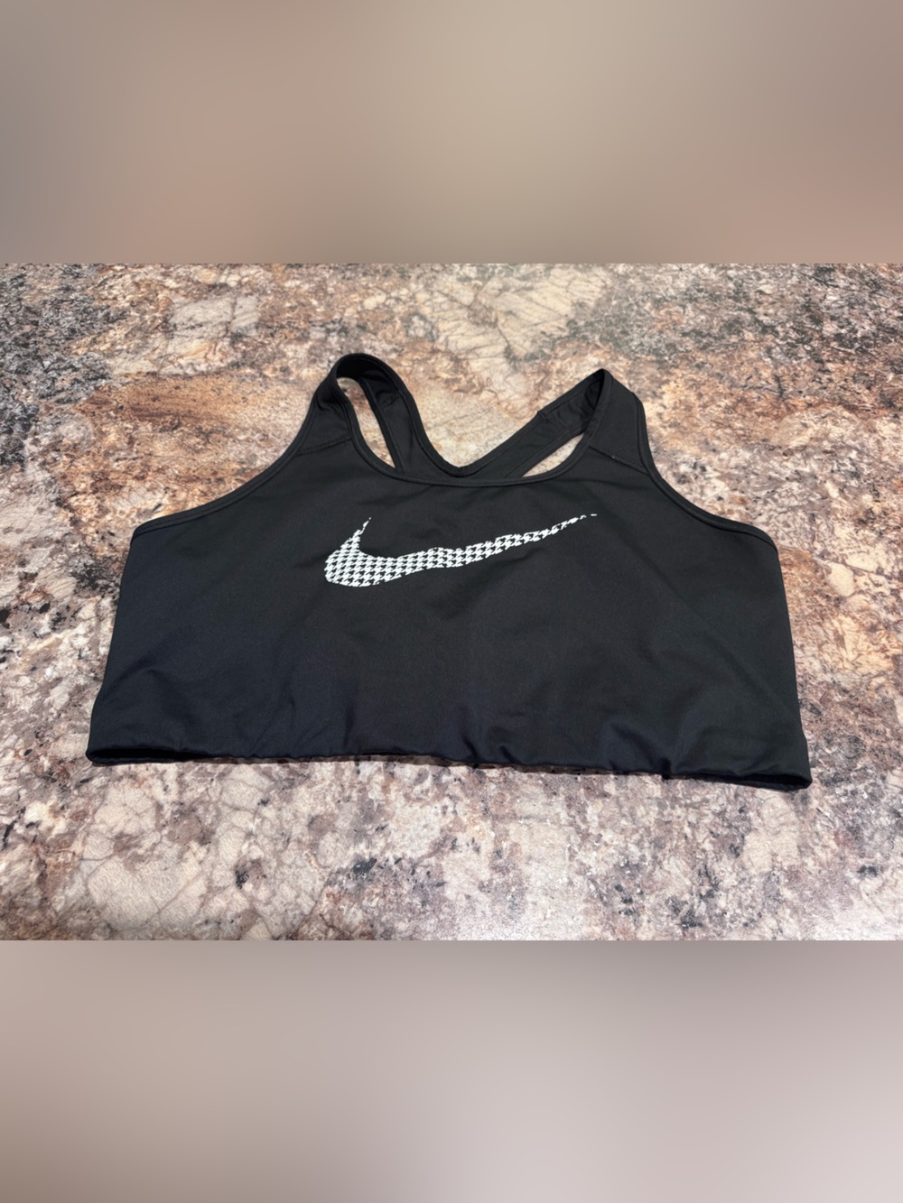 Nike Black Sports Bra with White Houndstooth Swoosh